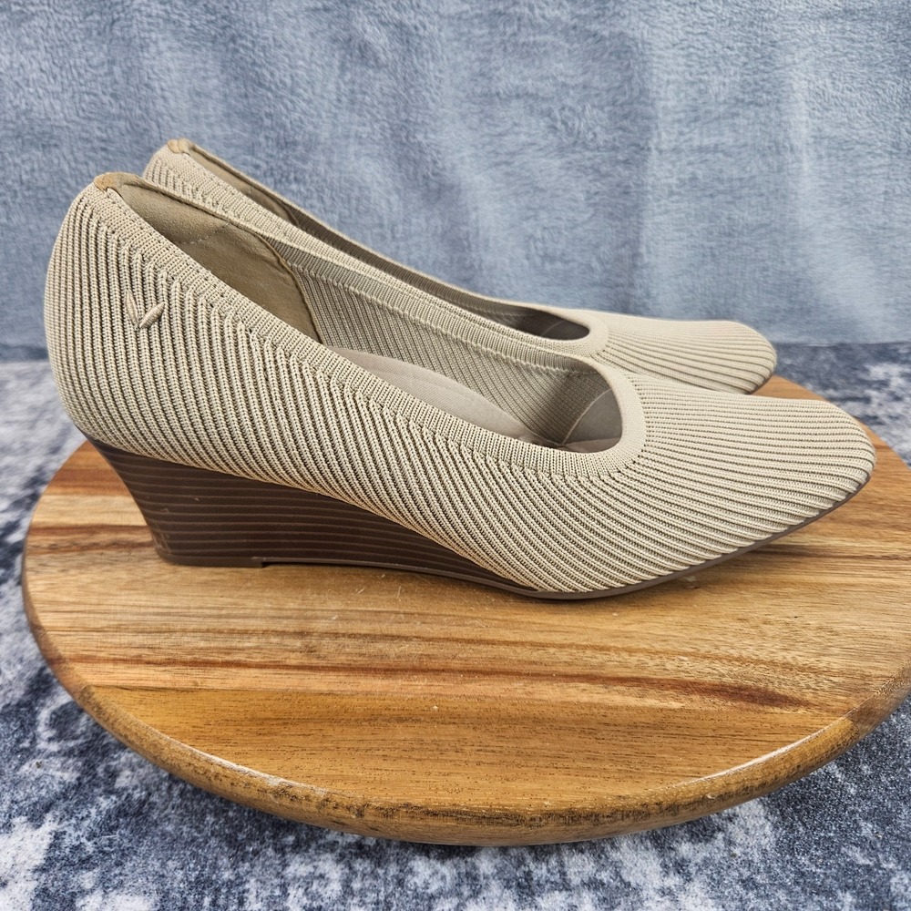 Vivaia Margot Pump Heel Shoes Women's 40 US 9 Tan Knit Comfort Square Toe Wedge